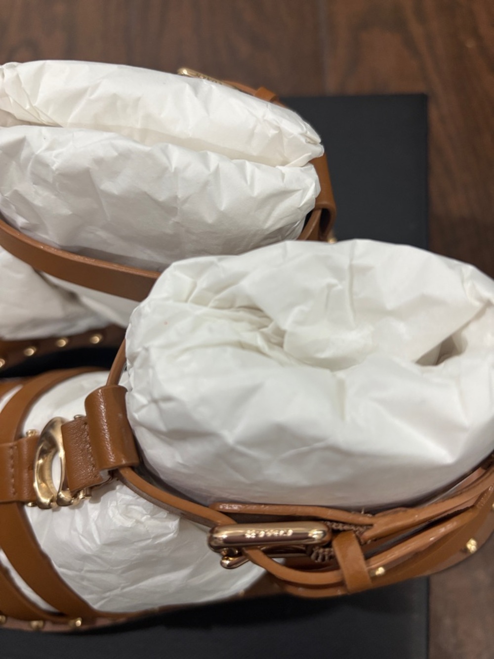 Coach Tan Leather Gladiator Sandals with Gold Studs size 5.5 - Picture 6 of 10